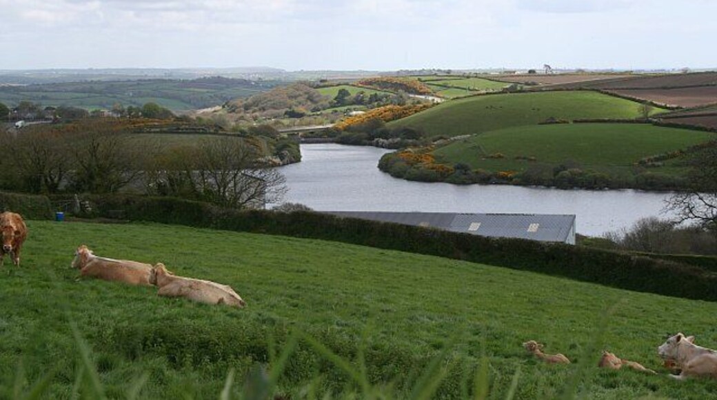 The View Over College Reservoir. This photograph is taken from a viewpoint on the road south of Antron as the road starts to drop down into the valley. It looks over and well beyond the grid square.