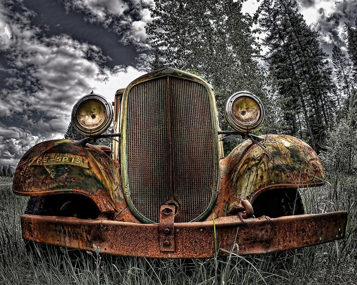 This was an old chevy pickup on the side of the road. Old rusted cars make the best HDR's. 
#roadtrip