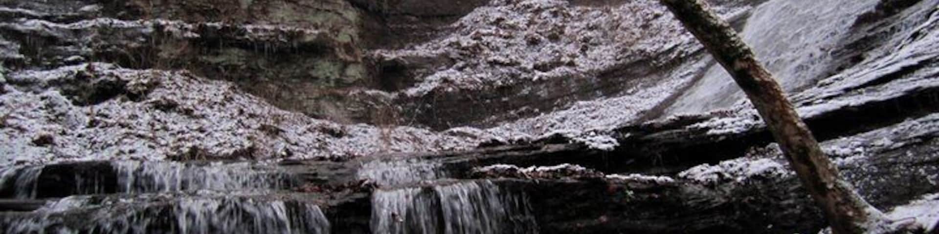 Jackson Falls off of the Natchez Trace.  It was snowing and my husband and I were antsy.  We drove about 45 min to the falls and on our way home we could barely see bc of all the snow.  An adventure to say the least.  Thank God for Subaru's.
