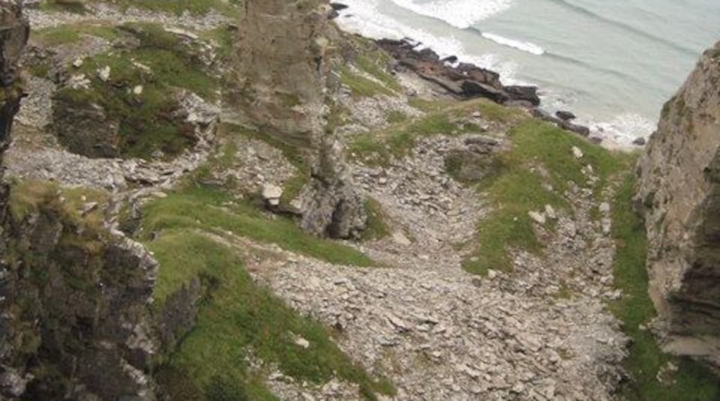 Lanterdan Quarry The remains of the Lanterdan slate quarry to the south of Tintagel, the pinnacle stands like a sea stack but is in fact left over from the quarrying activities.