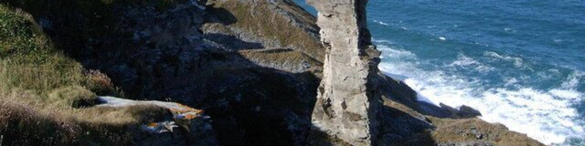 Cornish Coast Cliffs along the Cornish coast near Tintagel. The view is from one of the disused quarries north of Trebarwith Strand; the rock is Gull Rock, off Trebarwith Strand.