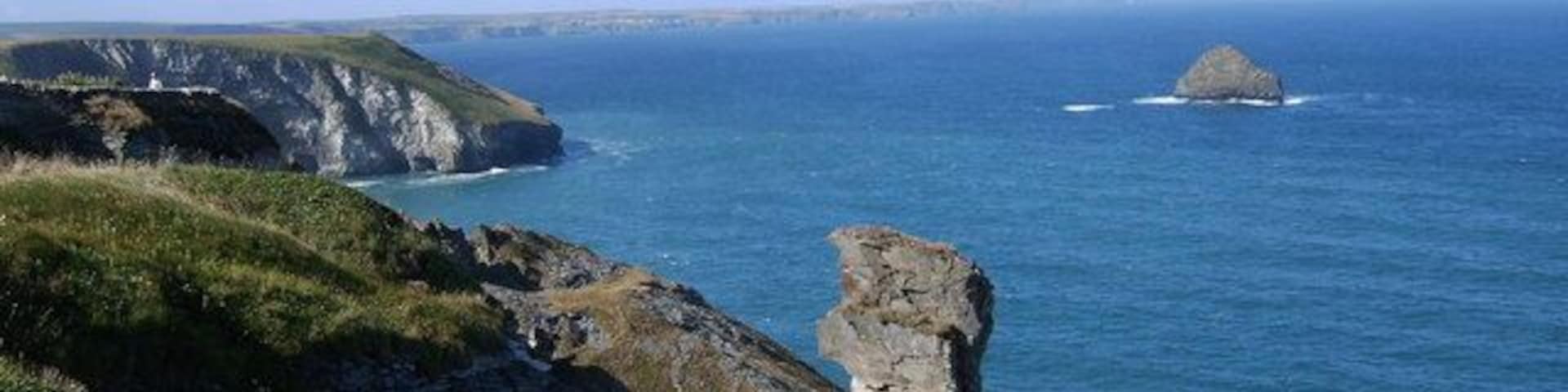 Cornish Coast Cliffs along the Cornish coast near Tintagel. The view is from one of the disused quarries north of Trebarwith Strand; the rock is Gull Rock, off Trebarwith Strand.