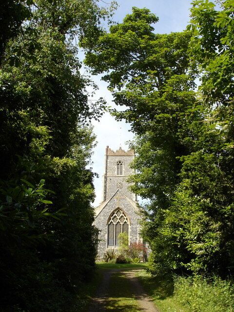 Path leading to Otley church The church is set back from the road, making a very pleasant, green approach on a warm summer's morning.