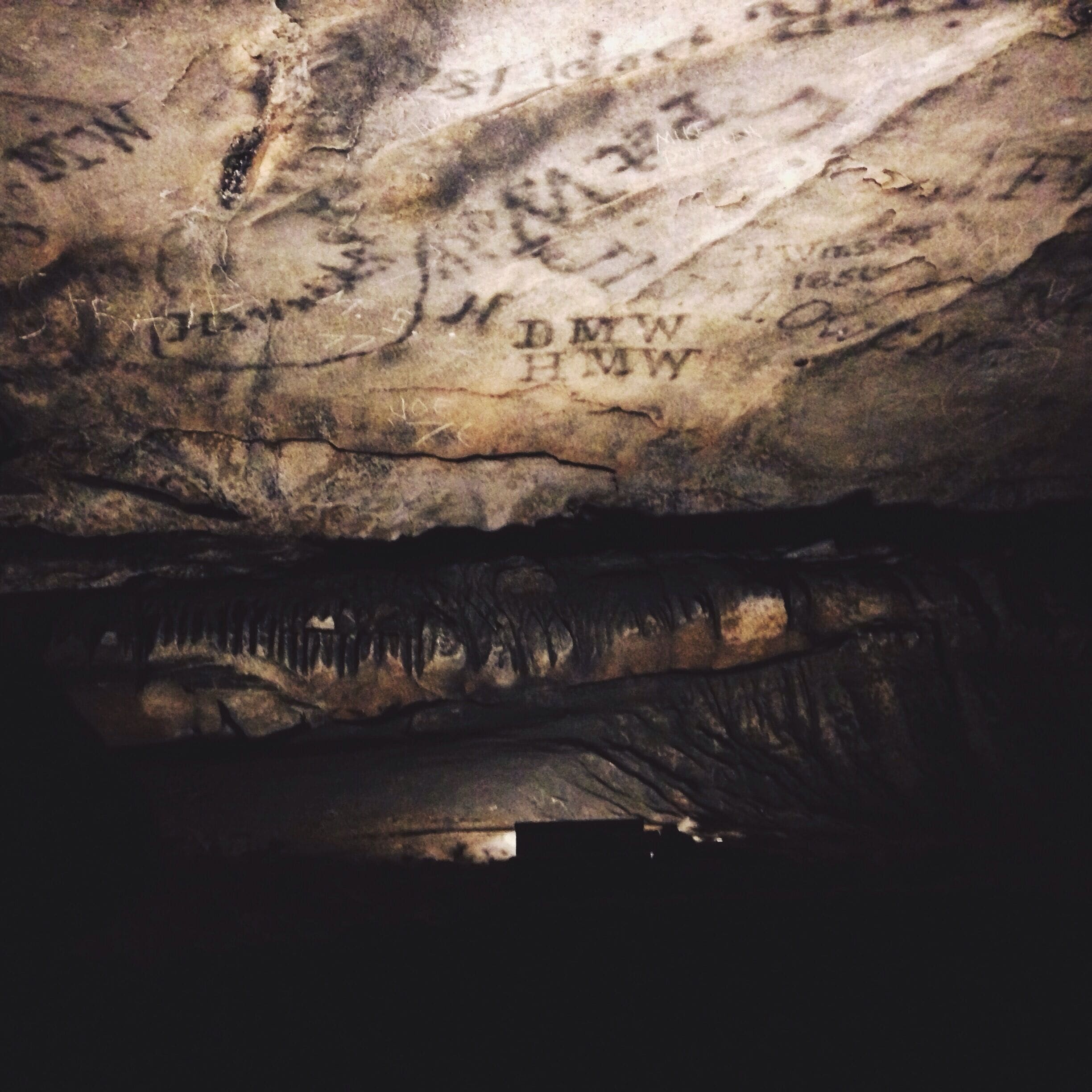 Lantern soot writing from the 1800s on the Historic Tour of Mammoth Caves. 