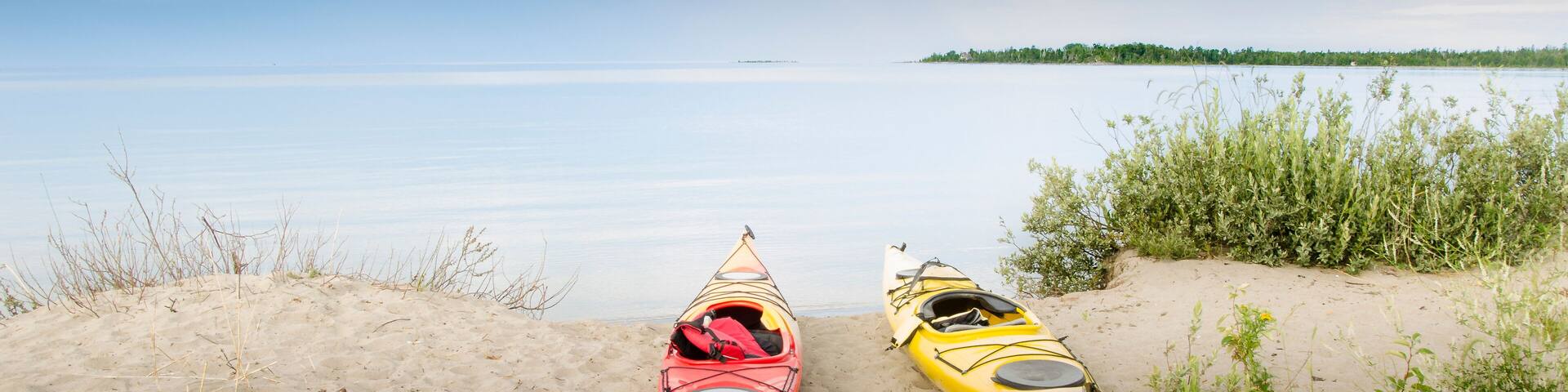 Two Kayaks Beached at Providence Bay, Manitoulin Island