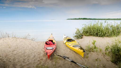 Two Kayaks Beached at Providence Bay, Manitoulin Island