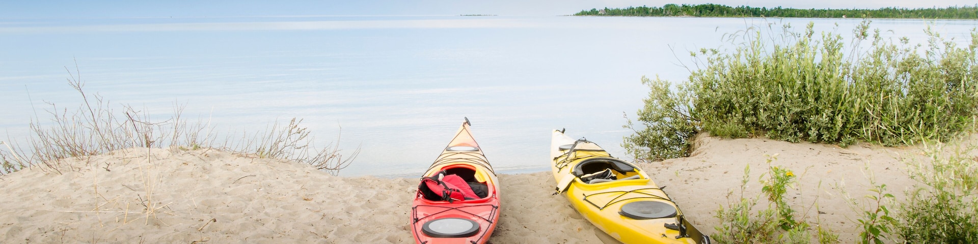 Two Kayaks Beached at Providence Bay, Manitoulin Island