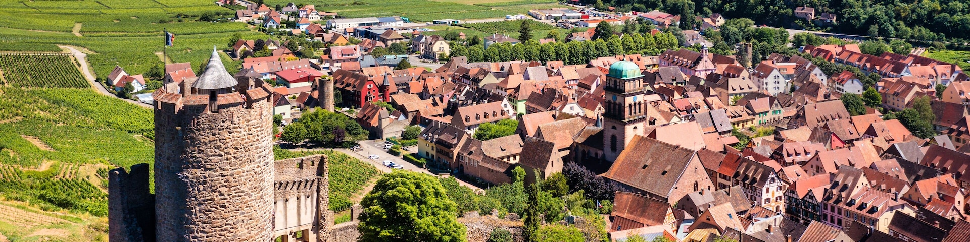 Kaysersberg in Alsace, one of the most beautiful villages of France. Kaysersberg in Alsace in the department of Haut-Rhin of the Grand Est region of France. Small village of Kaysersberg in Alsace.