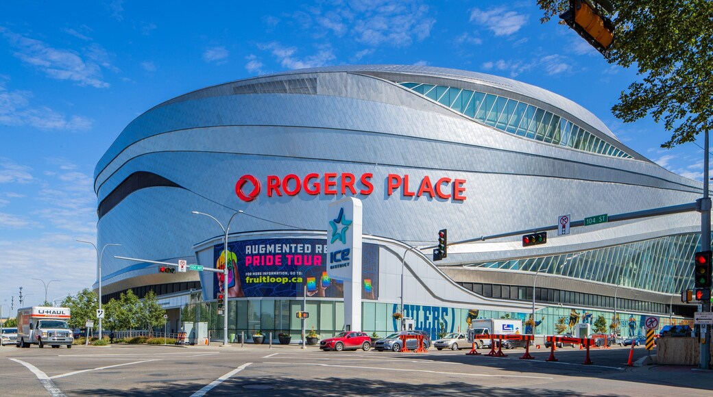 Rogers Place showing modern architecture and signage
