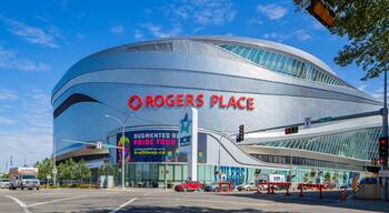 Rogers Place showing modern architecture and signage