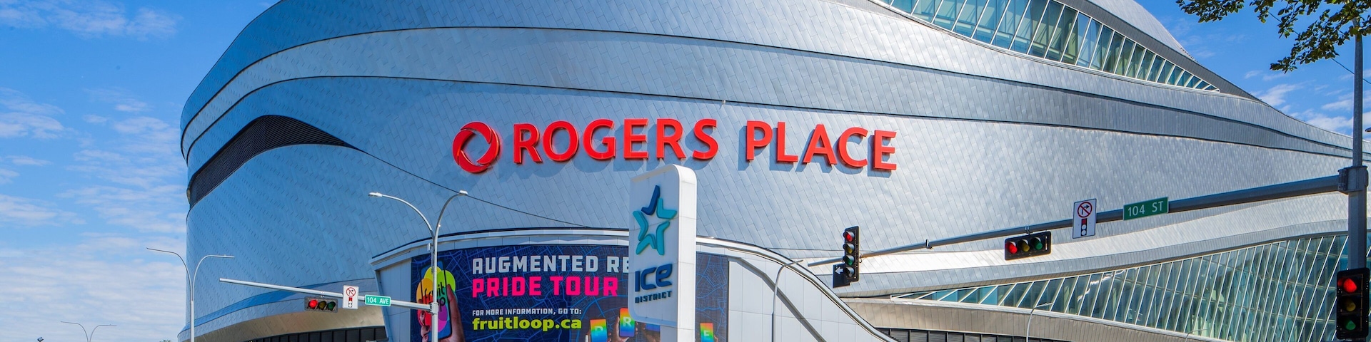 Rogers Place showing modern architecture and signage