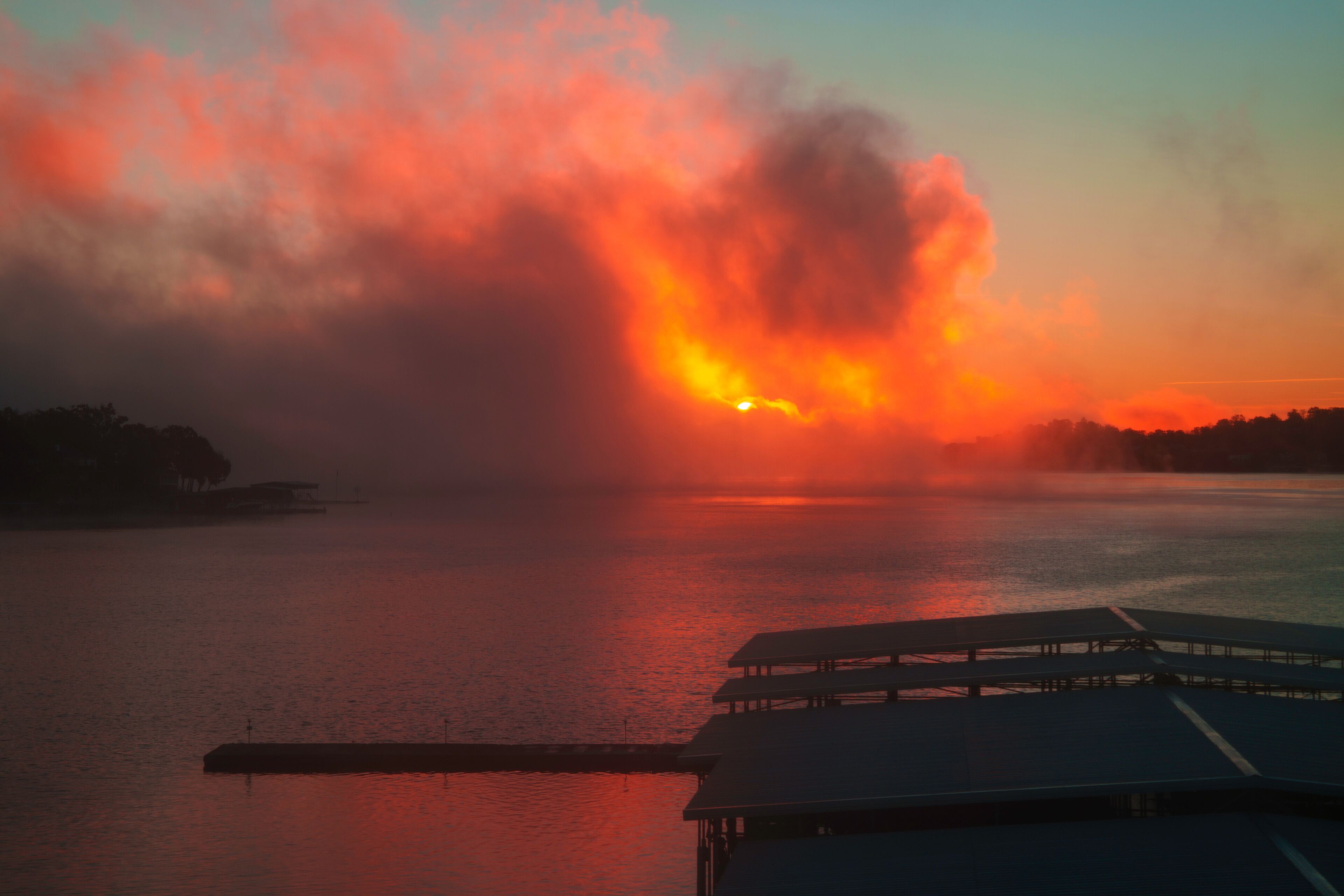 Sunrise on a Foggy Morning at Lake of the Ozarks in Rocky Mount Missouri, USA