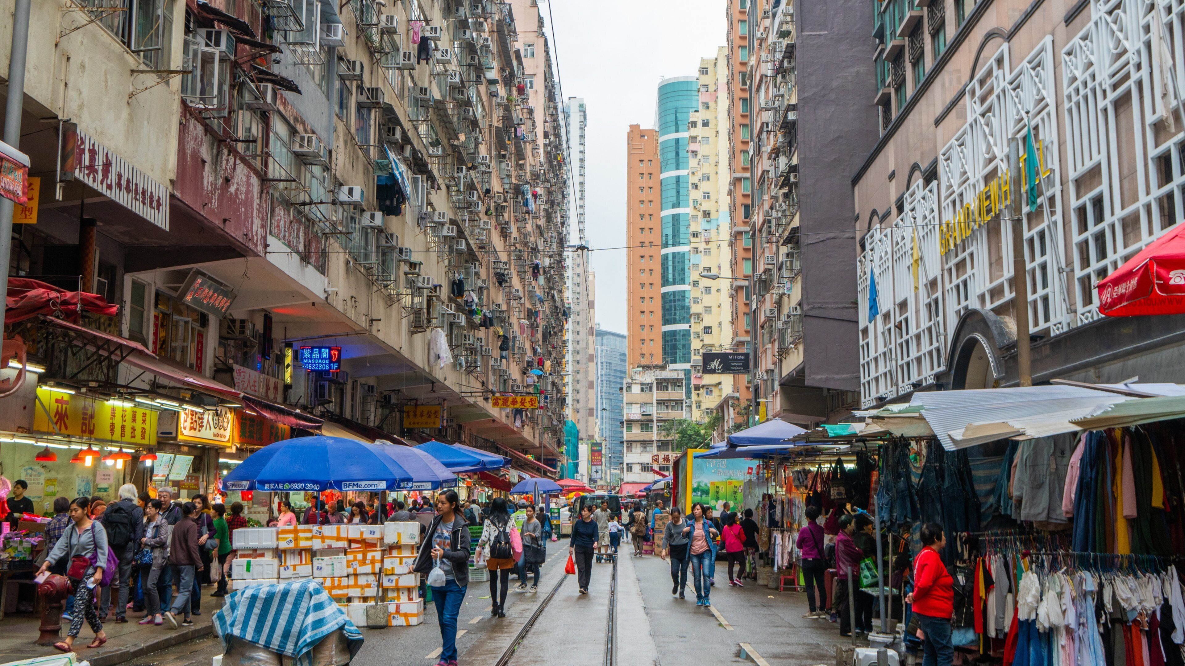 Chun Yeung Street Market featuring street scenes and a city
