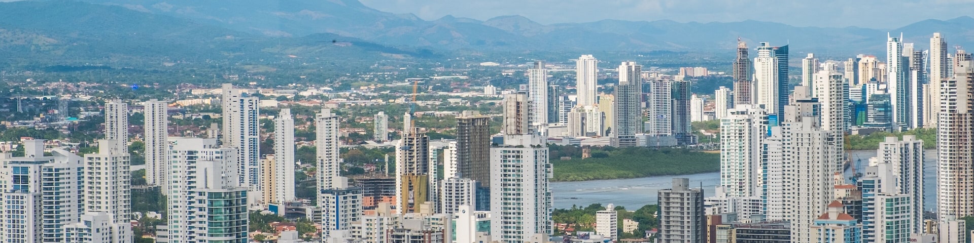 modern skyline of downtown Panama City - skyscraper building aerial -
