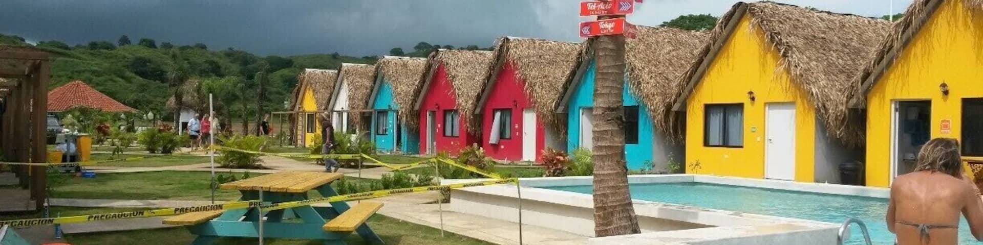 Selina Hostels at Playa Venao
The hostel is new and not finished yet, but it has a great design, is located directly at the beach and the staff is really cool. A con is that there is only one shop which has basically nothing and is really expensive; so you either have to bring your food or eat at the bar in the hostel.
The beach itself is good for surfers, but you can also enjoy the waves without a board.
There are only two (or maybe three; nobody knows) buses from PedasĂ to Playa Venao: once in the morning (I think at 7) and once at 12 o'clock. It takes around 1.5 hours. Keep your eyes open and when you see the sign of the hostel, shout "(la) parada, por favor"