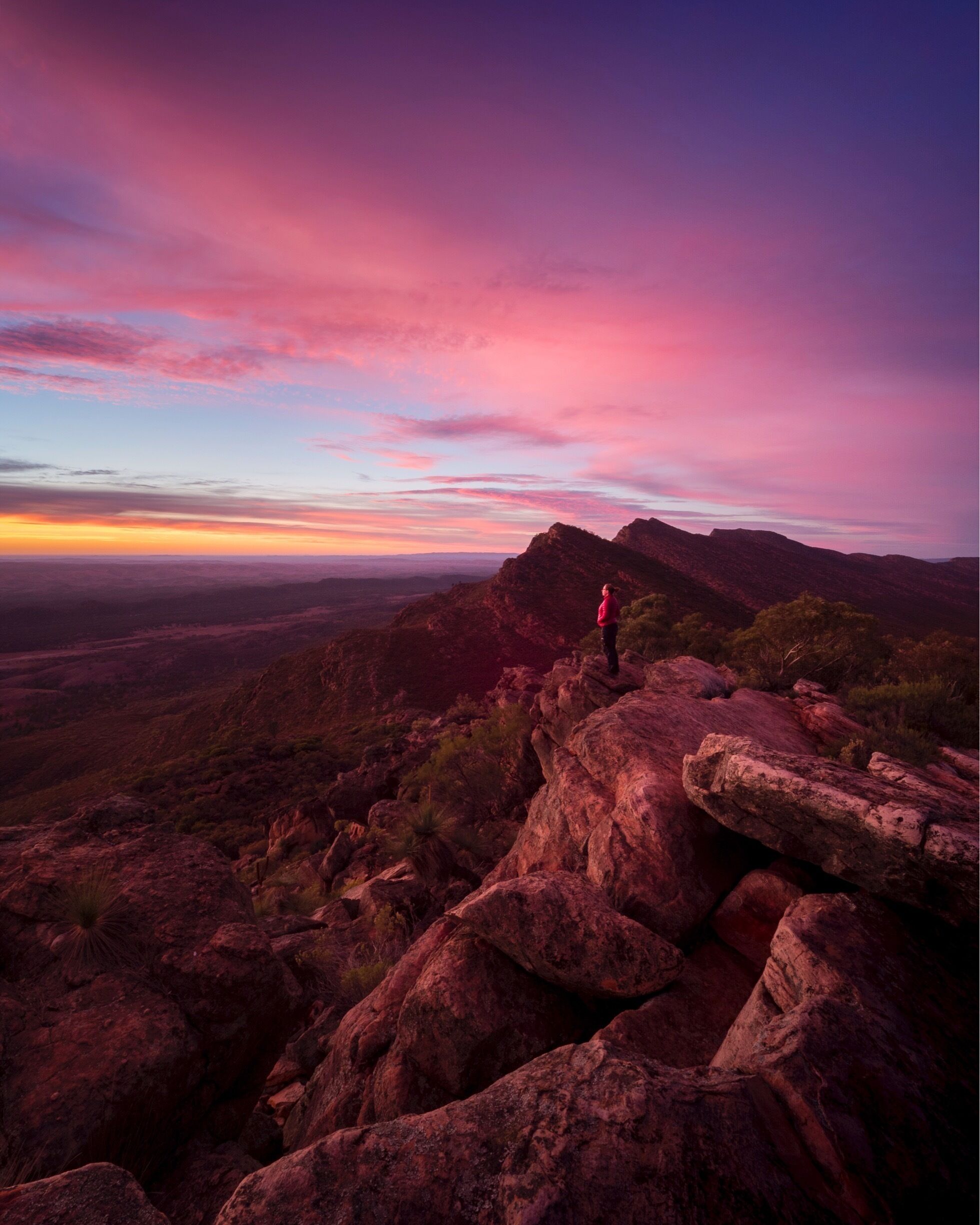 If you’re heading to the Australian outback make sure you check out the Flinders Ranges in South Australia (5 hours drive from Adelaide!) I hiked in Wilpena Pound and even did a sunrise hike up Mount Ohlssen-Bagge to capture this. 💗💗