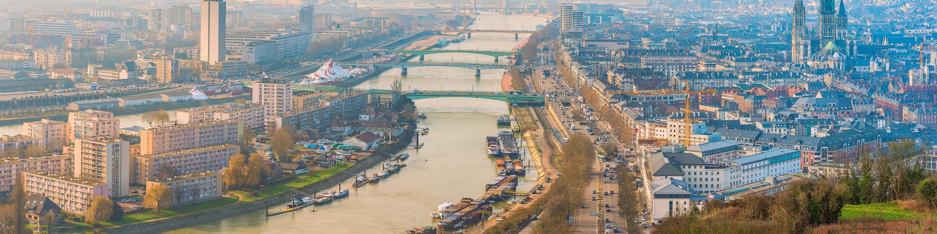 Panoramic aerial view of Rouen and Seine River.Normandy.France