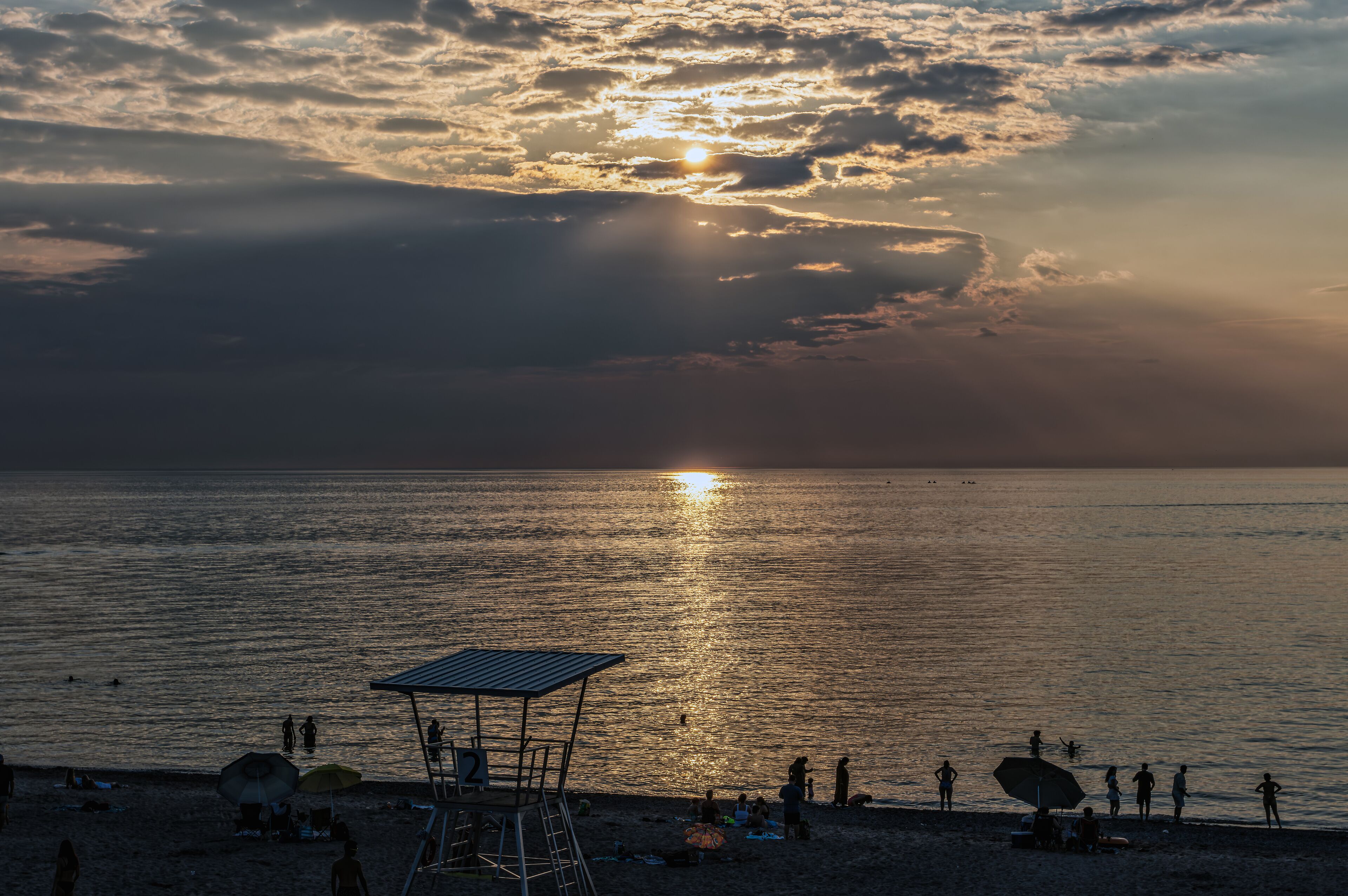 Grand Bend Beach sunset after a hot summer day, Lambton Shores, ON, Canada.