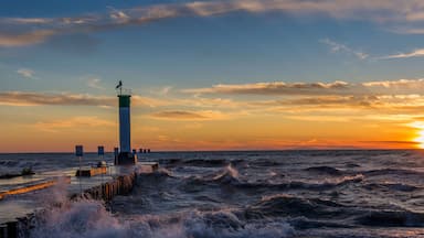 Lake Huron Lighthouse and Pier at Sunset