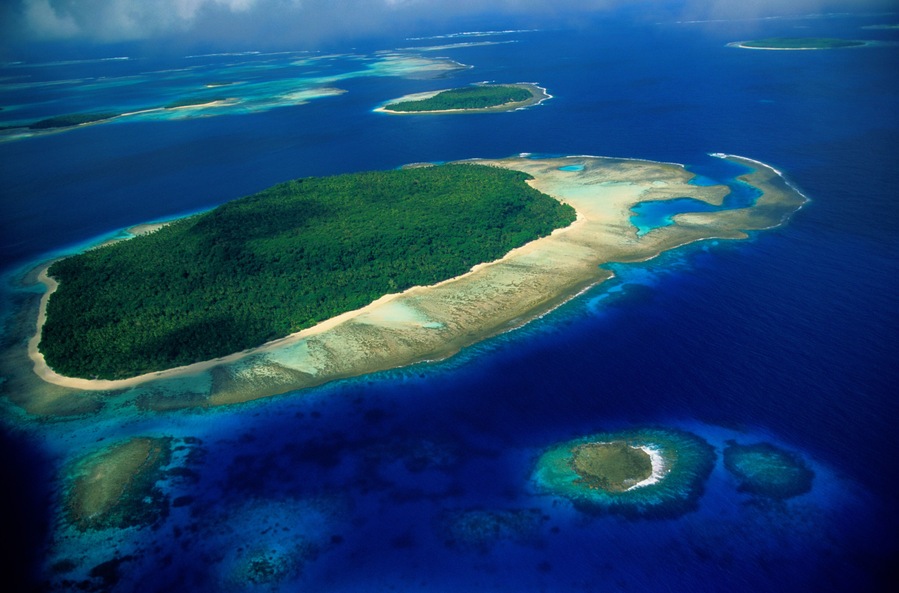 Aerial View of Reef Formations, South Pacific