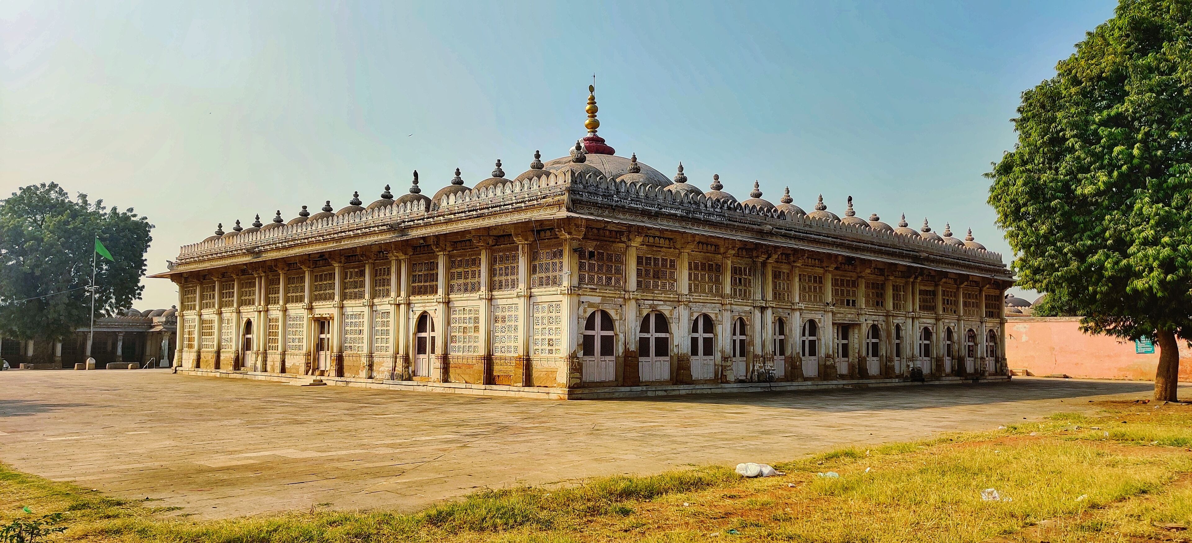 Panoramic view of the Sarkhej Roza monument in Makarba, Ahmedabad, Gujarat, India