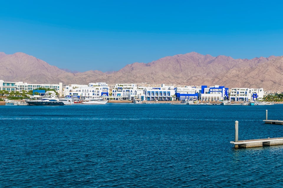 A panorama view towards the marina at Aqaba, Jordan in sumertime