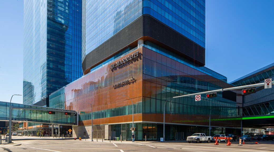 Ice District which includes a high rise building and a city