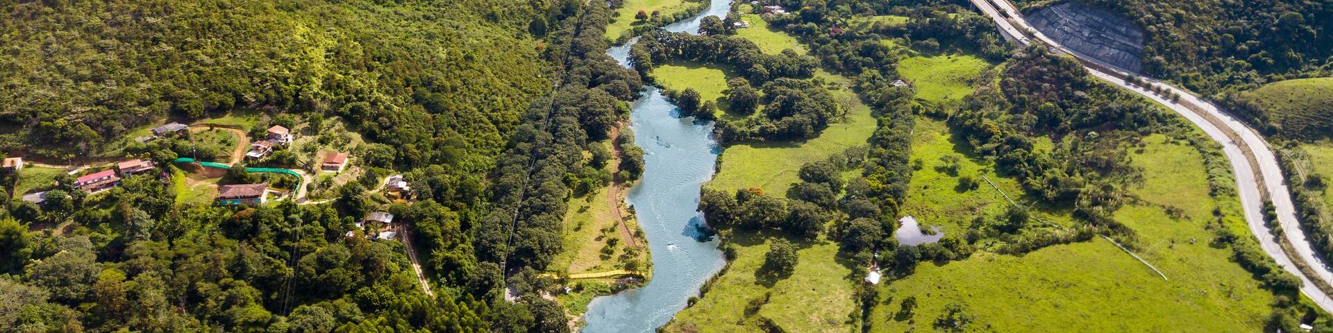 view of the valley of the mountains and river