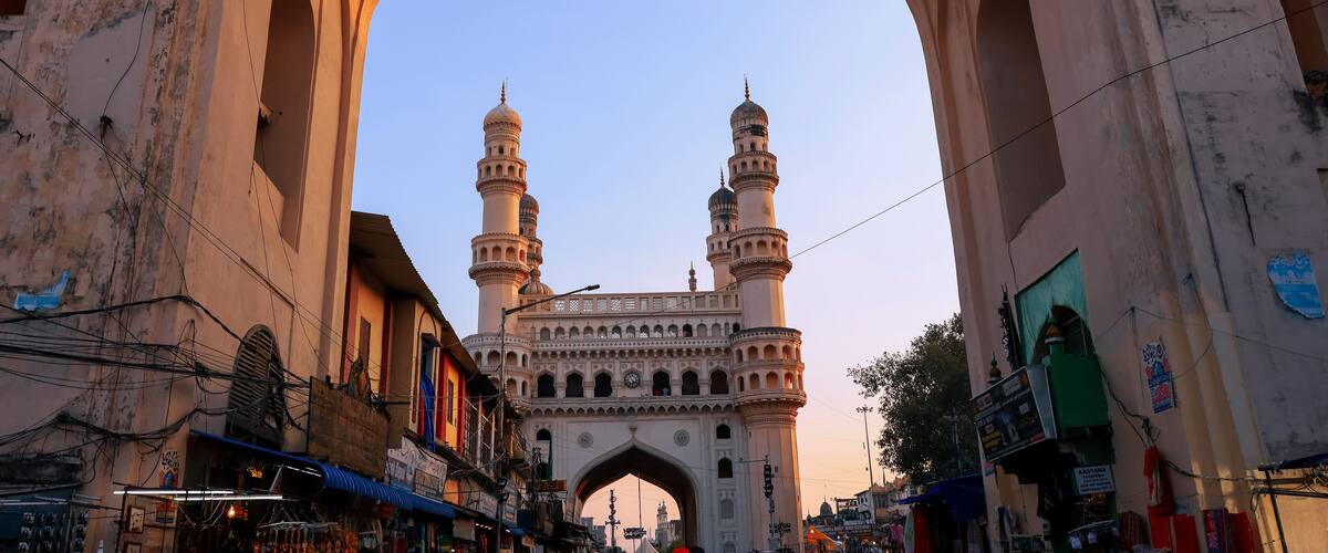 Charminar in Hyderabad old city Is listed among the most recognized structures in India, Built in 1591.