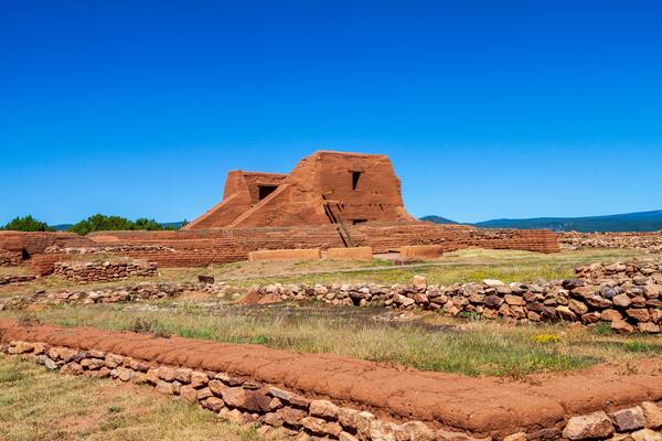 Wide view of the Pueblo Church at Pecos National Park, New Mexico