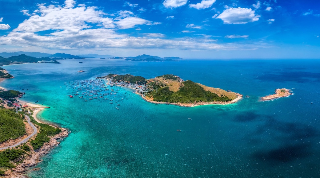 Aerial view of Binh Hung island and road from Cam Ranh to Phan Rang, Ninh Thuan, Vietnam