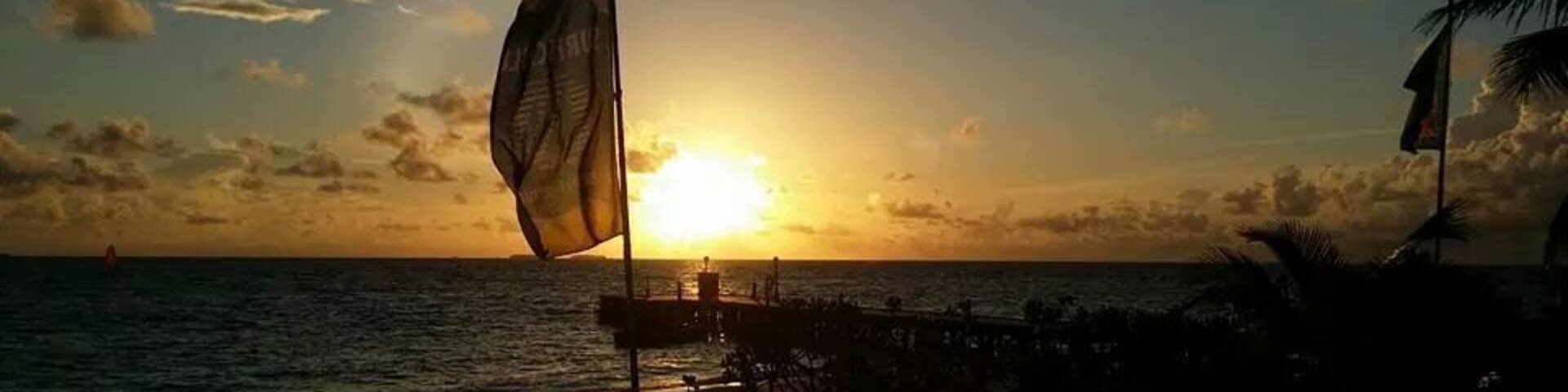 Sunsets are a joy to behold on this beautiful island.
The water villas are lovely and good reefs can be found at your doorstep. It's booked months ahead, so do your planning!