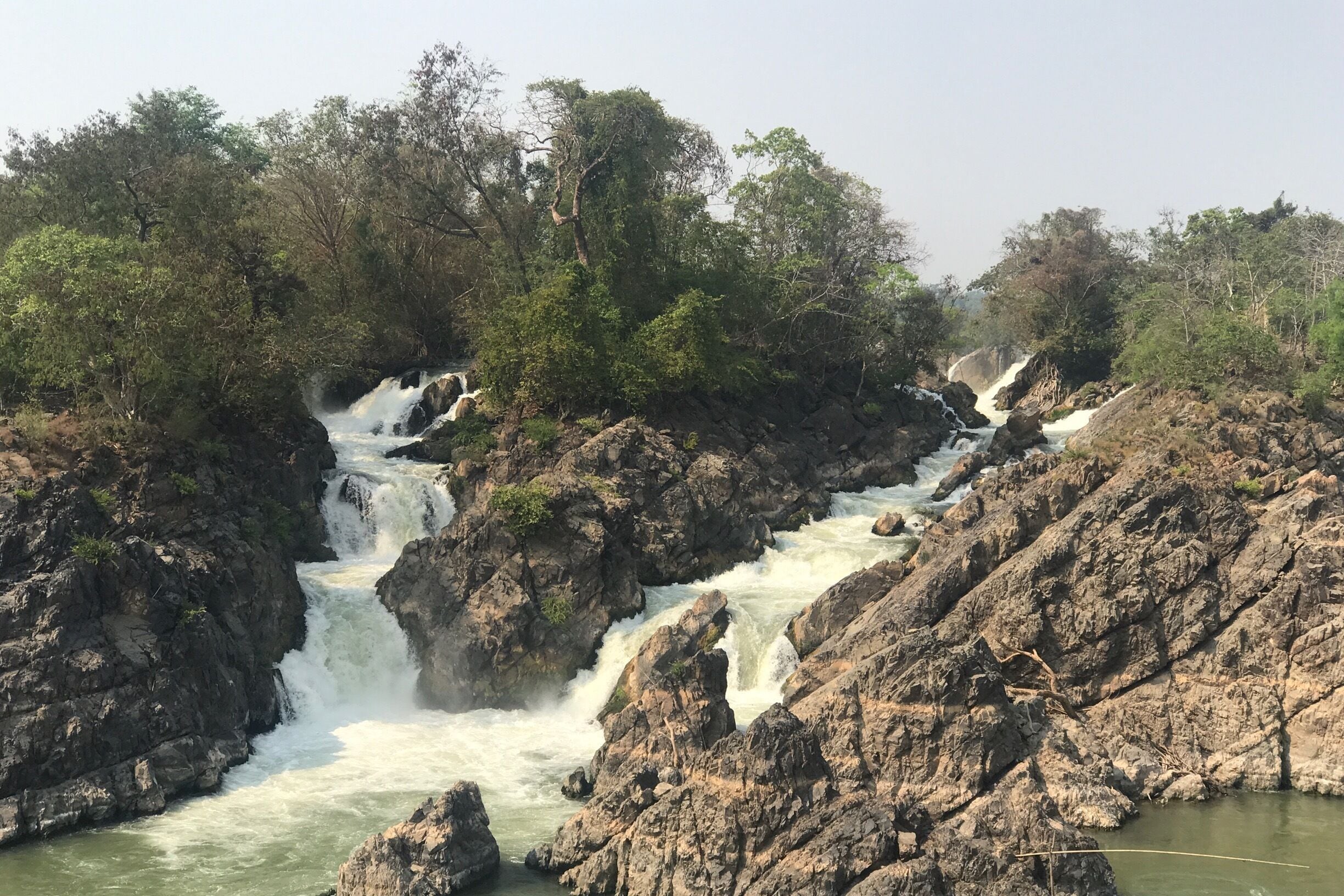 This is just a small part of a sequence of waterfalls near The laotian island Don Khone making the Mekong river unpassable for ships. 