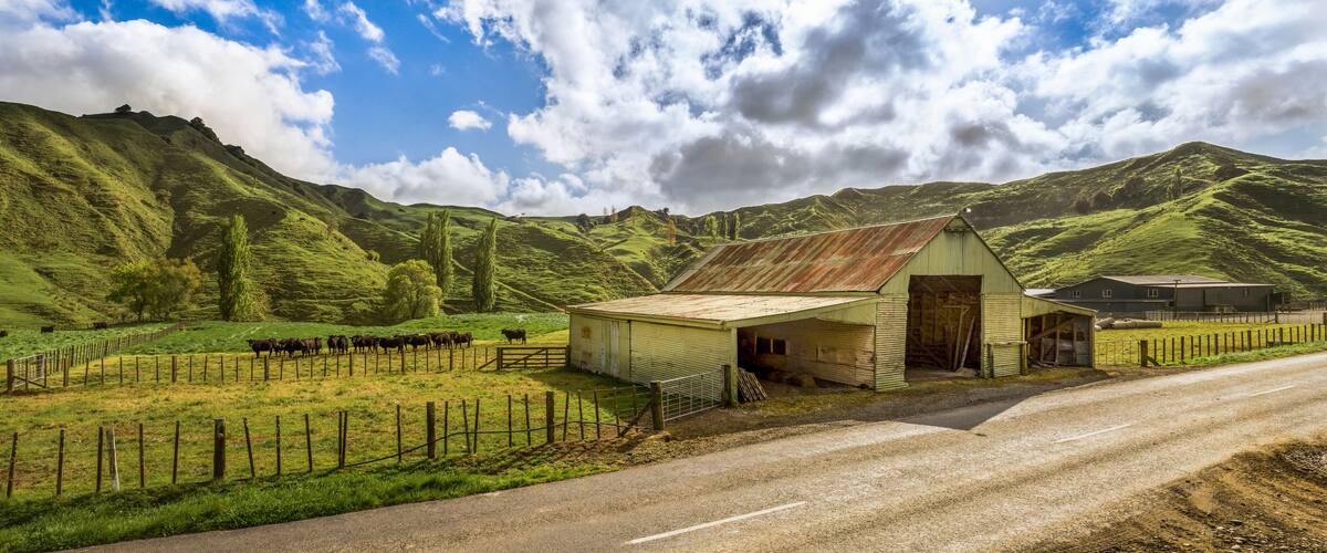 Farmers barn along Forgotten World Highway, King Country, New Zealand