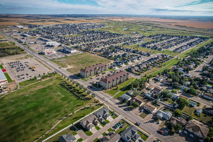 Aerial view of Warman in Central Saskatchewan, Canada