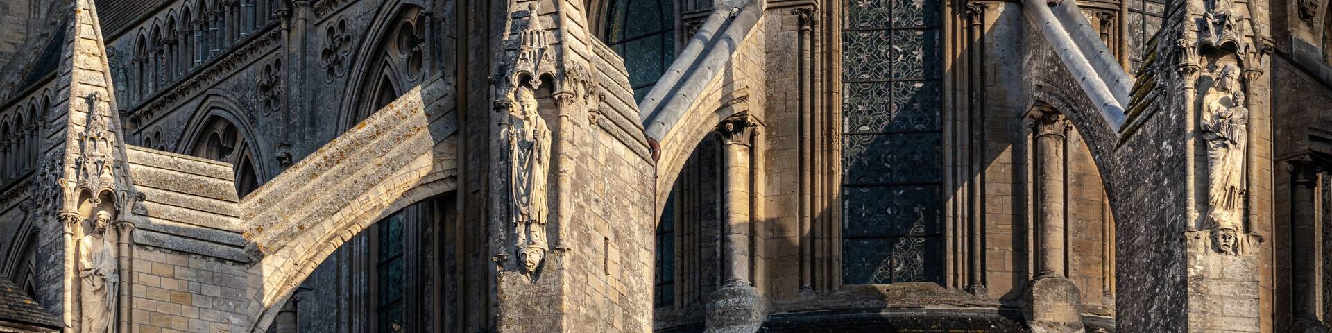 A Gothic cathedral with intricate stonework and pointed arches.