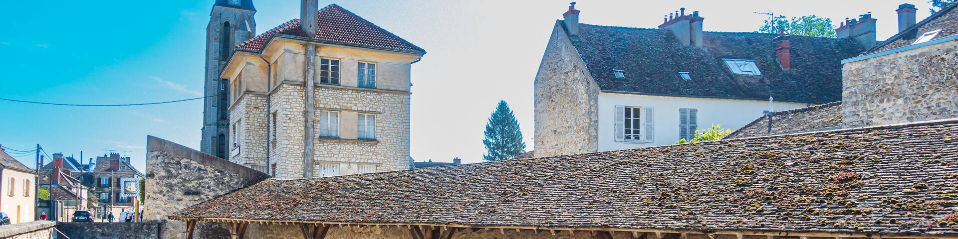 Milly-la-Foret, FRANCE - April 16, 2022: Street view of old village Milly-la-Foret in France