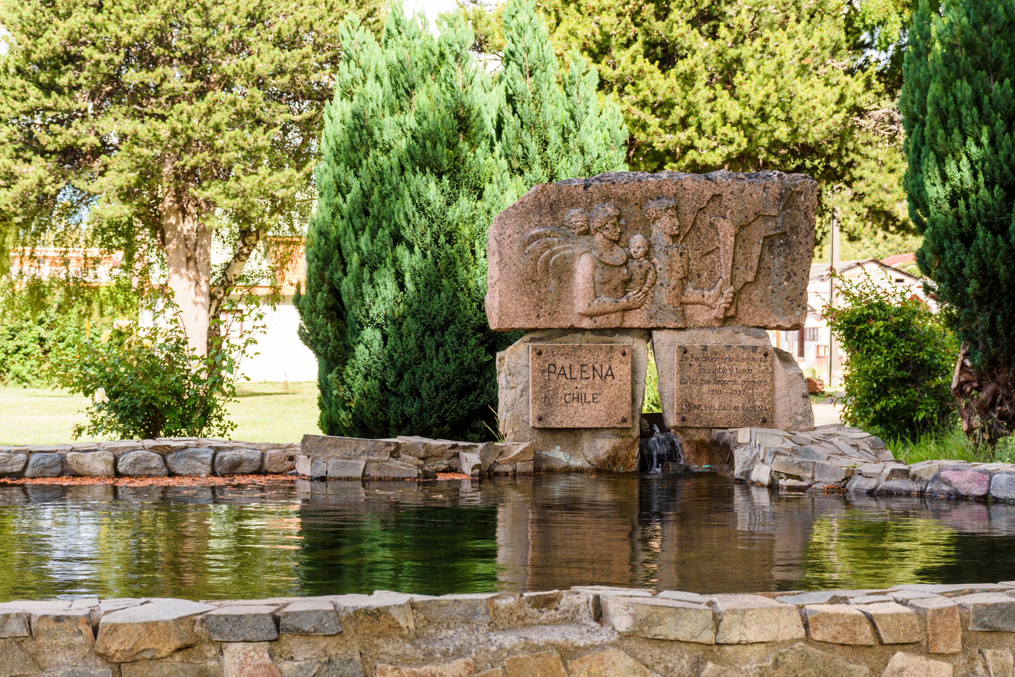 Water fountain seen in Palena main square, Patagonia, Chile
