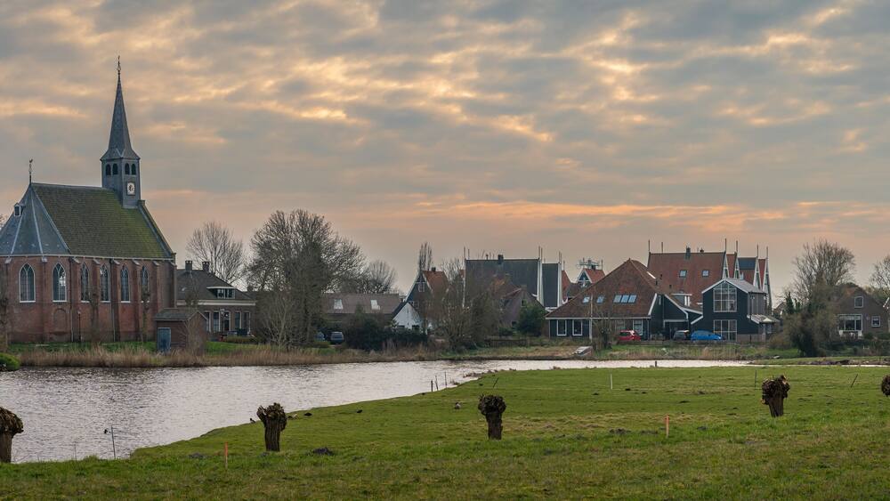 Panorama of West-Graftdijk, small dutch village in province North Holland