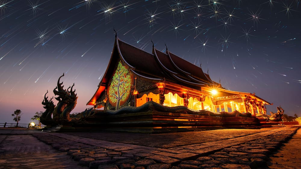 Wat Sirindhorn, stars abstract, Phibun Mangsahan, Ubon Ratchathani, Phuproud temple in Northeast Thailand .