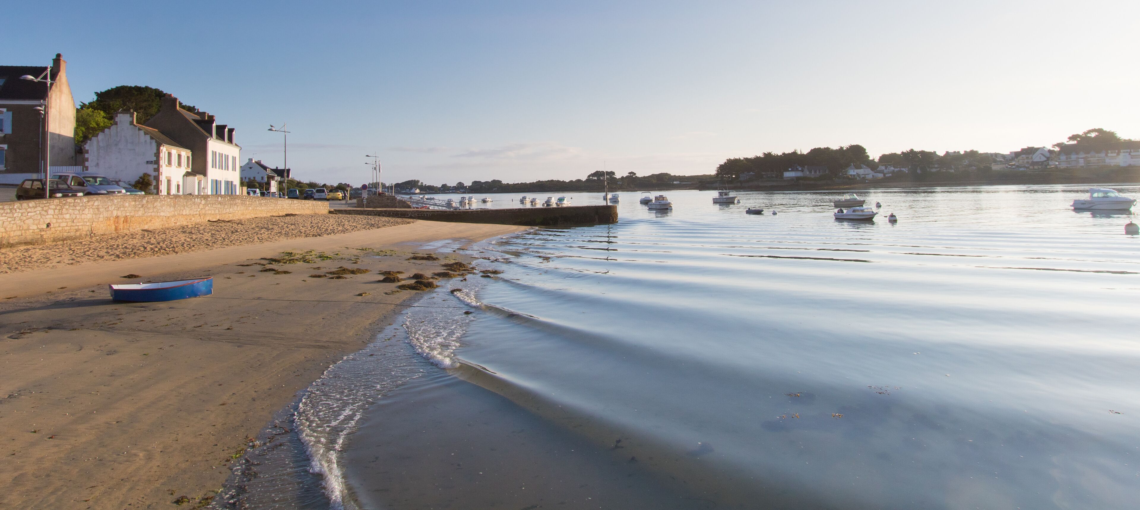 landscape of Brittany with a view of the Ria d'Etel in Plouhinec at the port of Magouër in Morbihan in France in the morning in summer