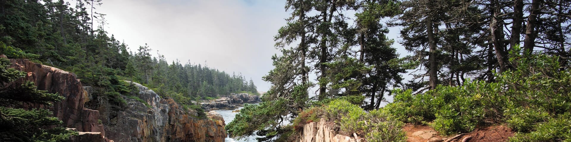 This is a particularly pleasing view from Raven's Nest. The Sun was able to peek through every now and then through the mist and clouds. The tide below as it moved in and out made the rounded rocks on the beach make a pleasing "clacking" sound as the tide receded. Subtle strength, not so subtle result. - Acadia National Park.