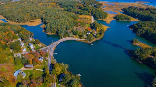 Chauncey Creek aerial view in fall between Gerrish Island and Kittery Point in town of Kittery, Maine ME, USA.