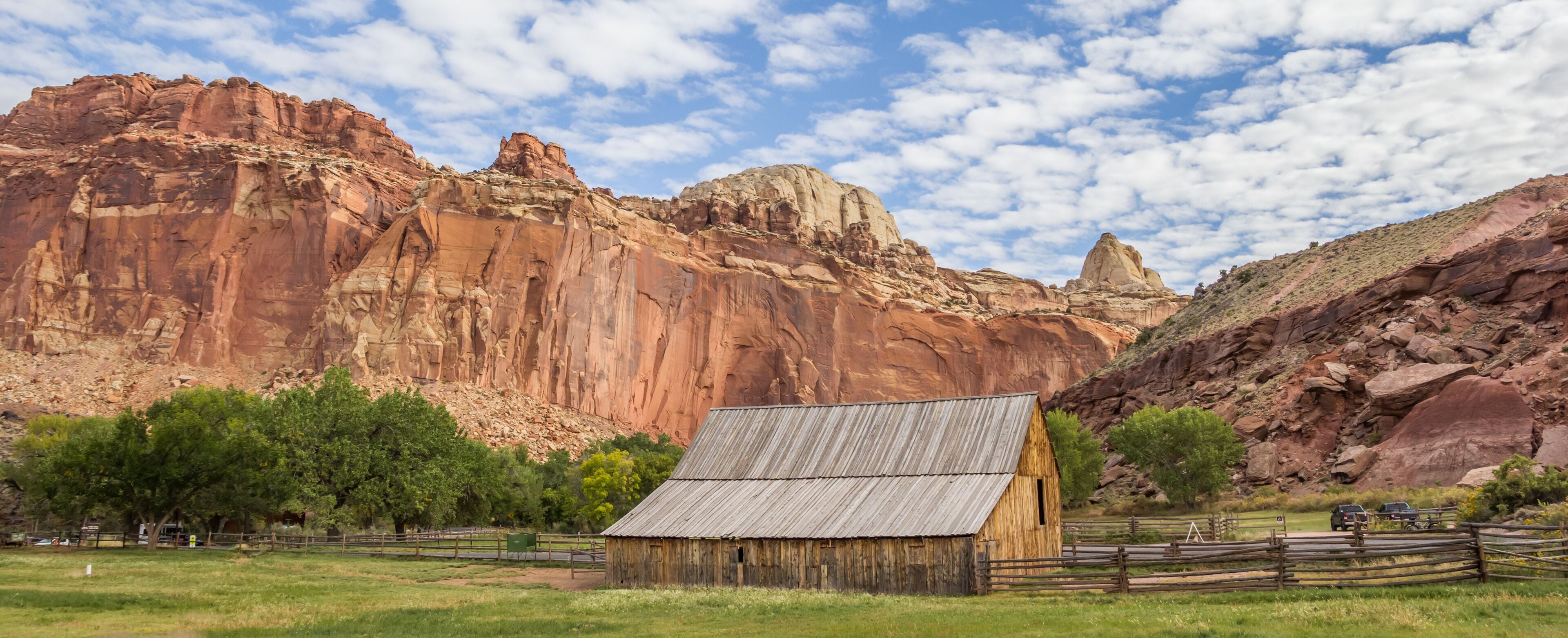 Panorama of the Gifford barn in Capitol Reef