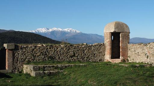 Bartizan of Fort de Bellegarde, near Le Perthus, France, the Canigou in the background.