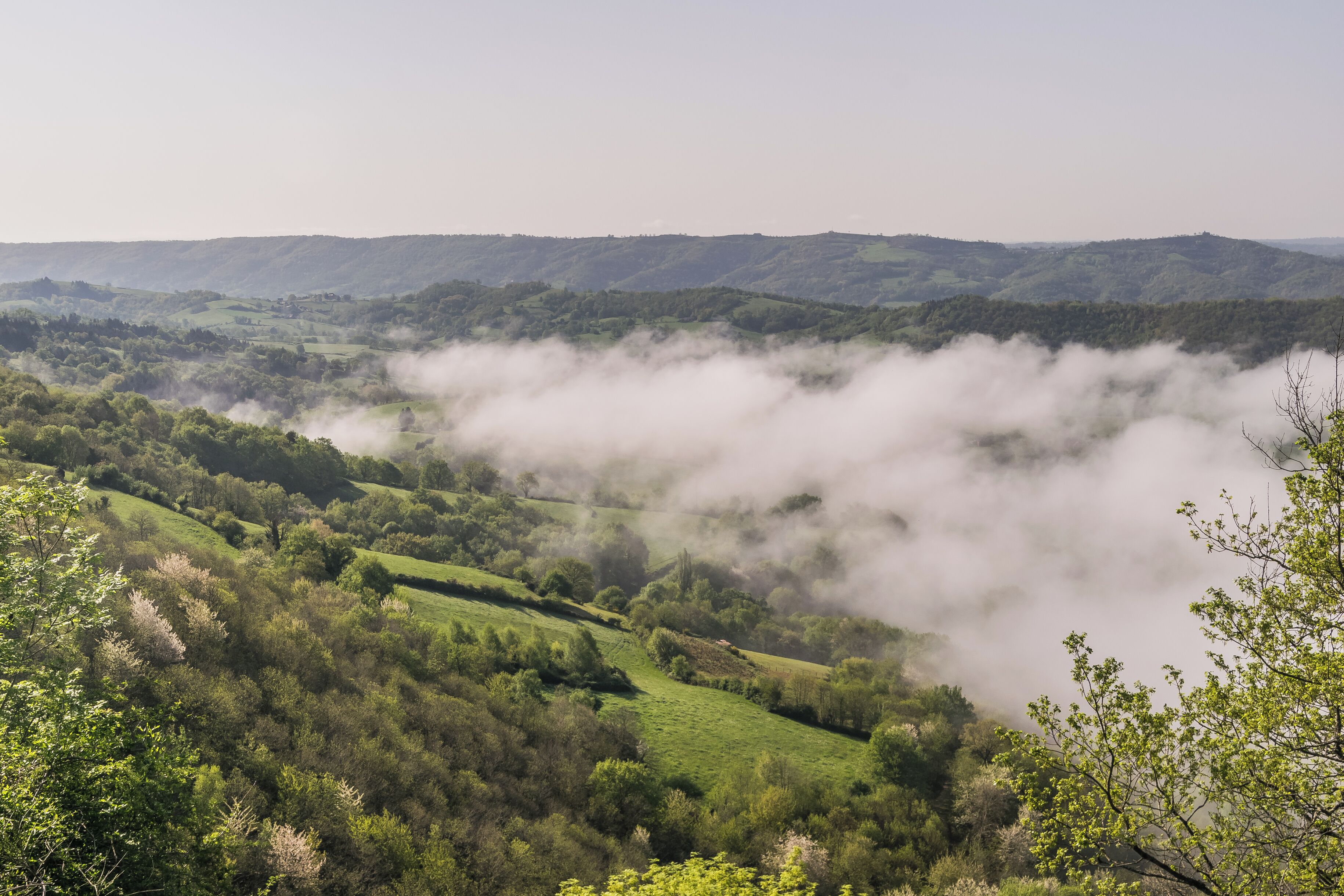 Valley of Duzou River near Saint-Cyprien-sur-Dourdou, Aveyron, France