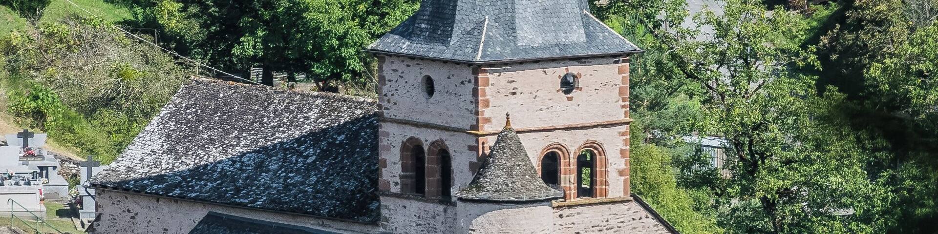 View of Saint Peter Church of Grand-Vabre, commune of Conques-en-Rouergue, Aveyron, France