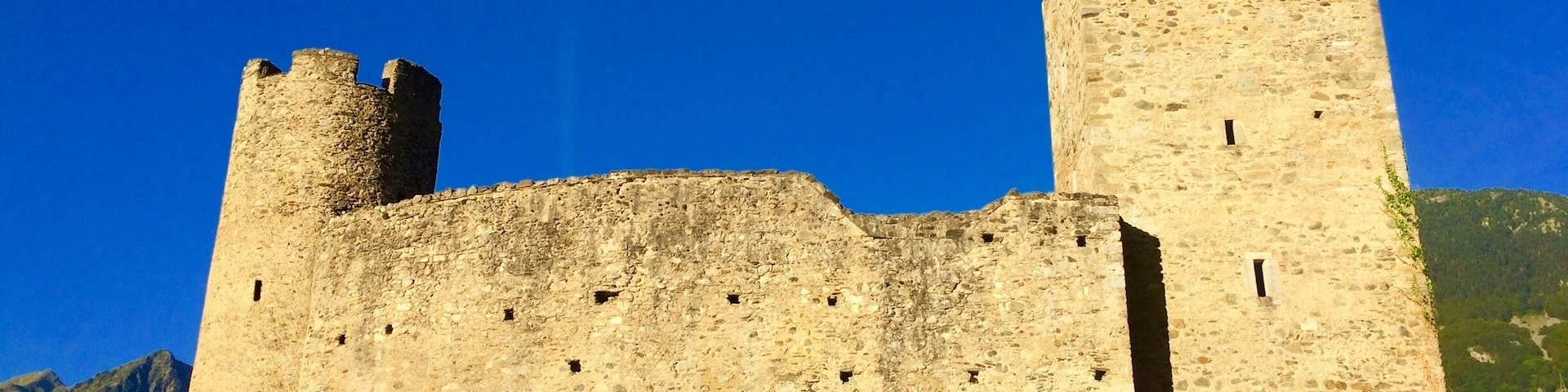 First light. Only one wall remains of this 14th century chateau. Lovely view of Luz valley.
