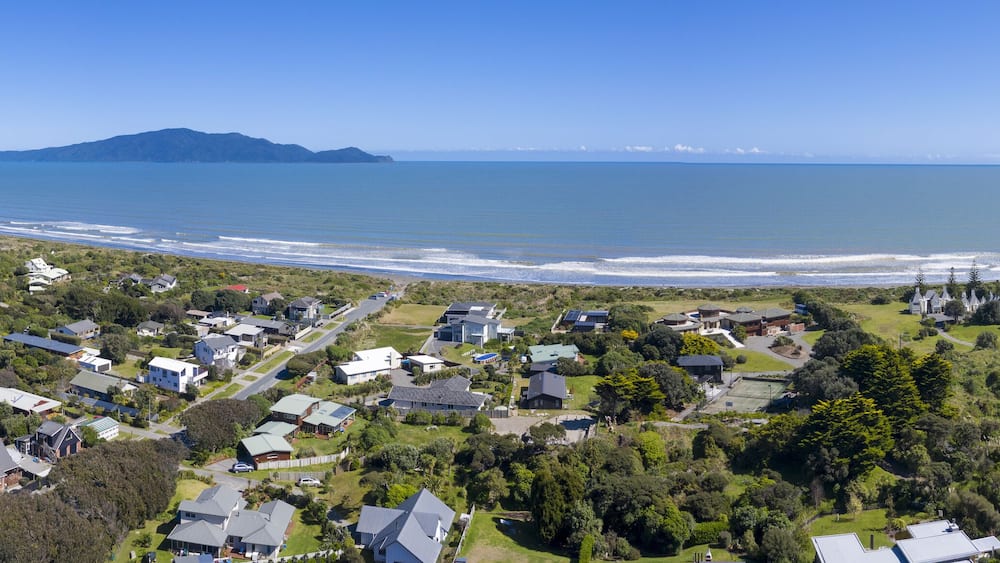 Aerial Panorama of Peka Peka beach and village