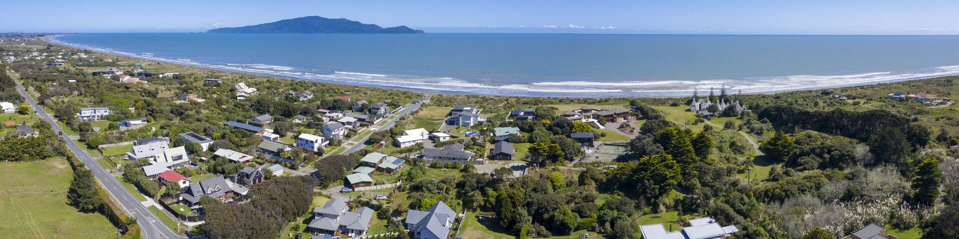 Aerial Panorama of Peka Peka beach and village